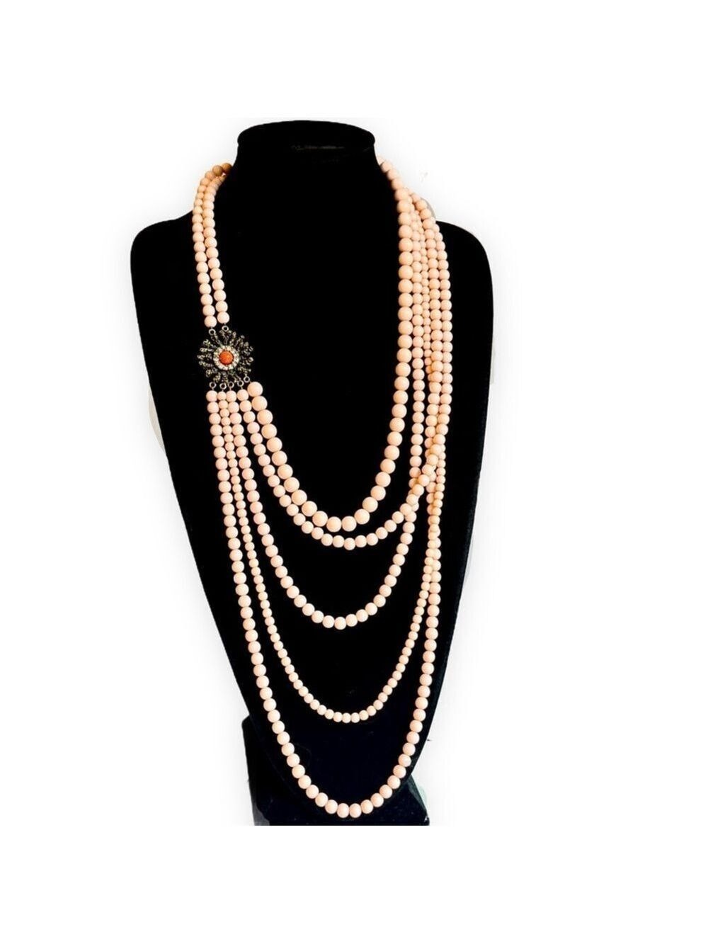 Glam Blush Multi Strand Statement Necklace Brass Flower NWT